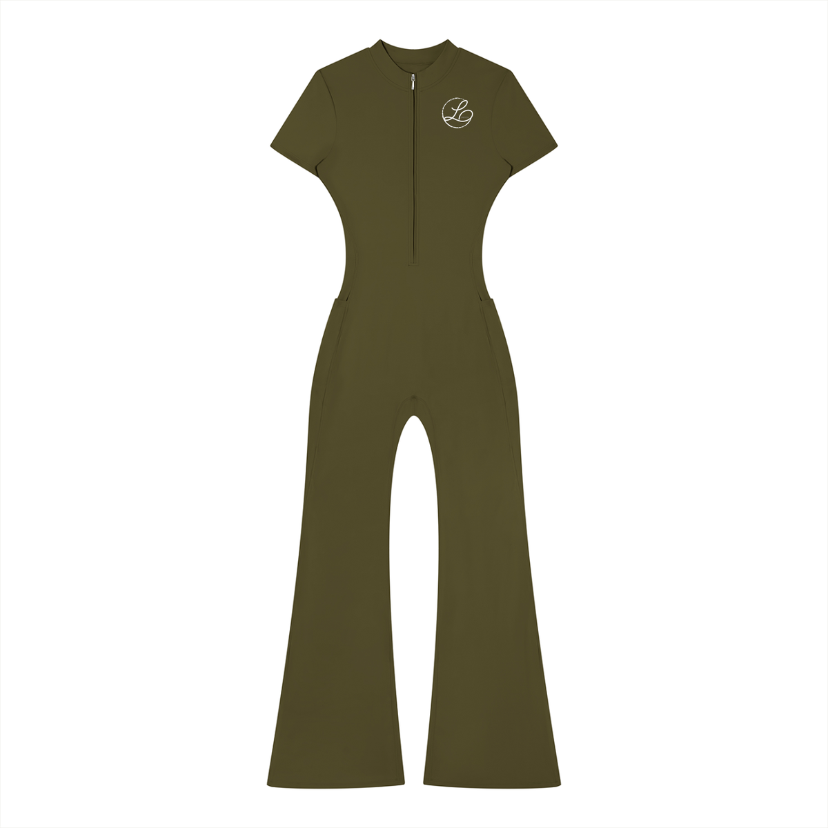 Lamarina Women’s Tight Flared Leg Quarter-Zip Jumpsuit